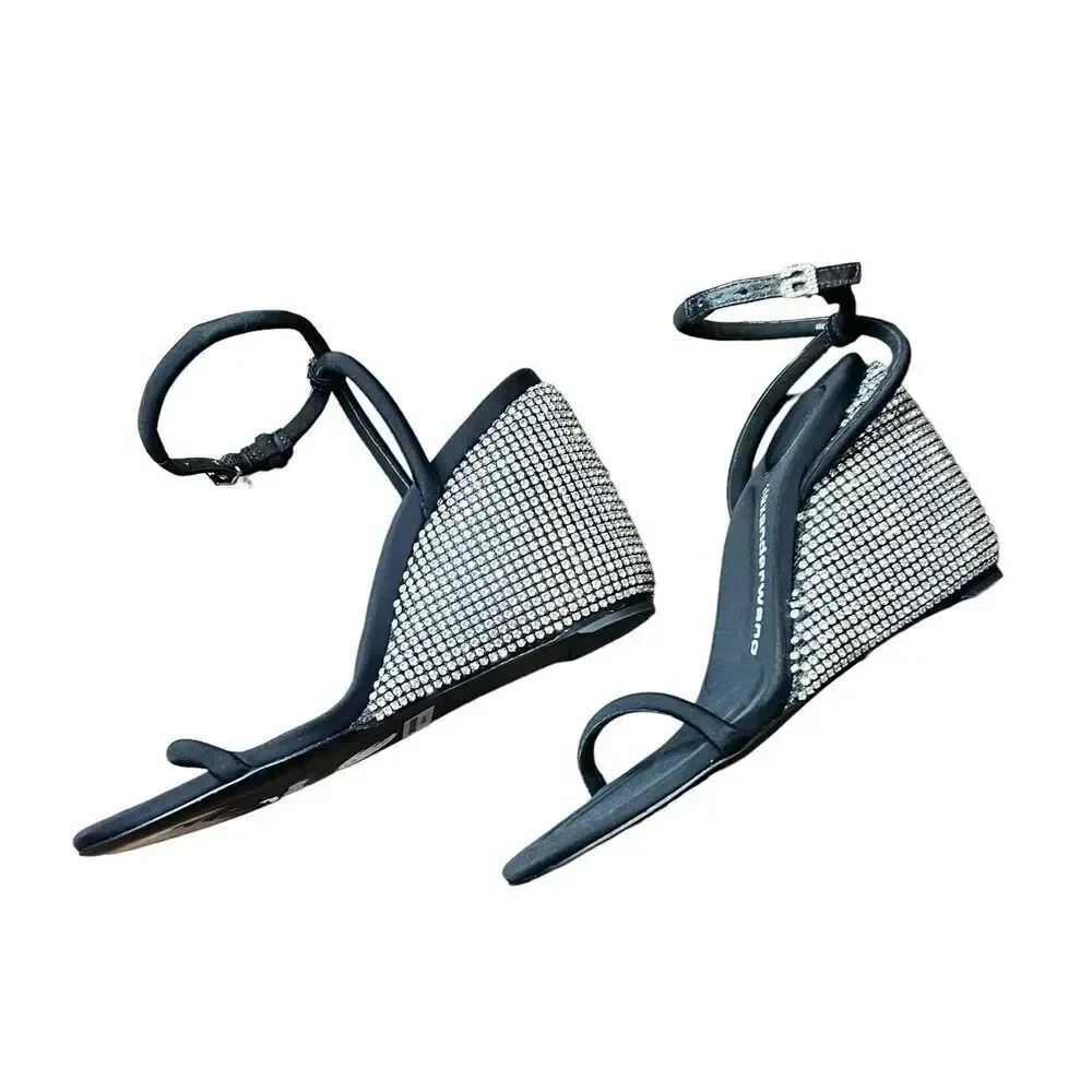 Alexander Wang Dahlia Crystal-Embellished Wedge 105mm Sandals NWOB Size 37